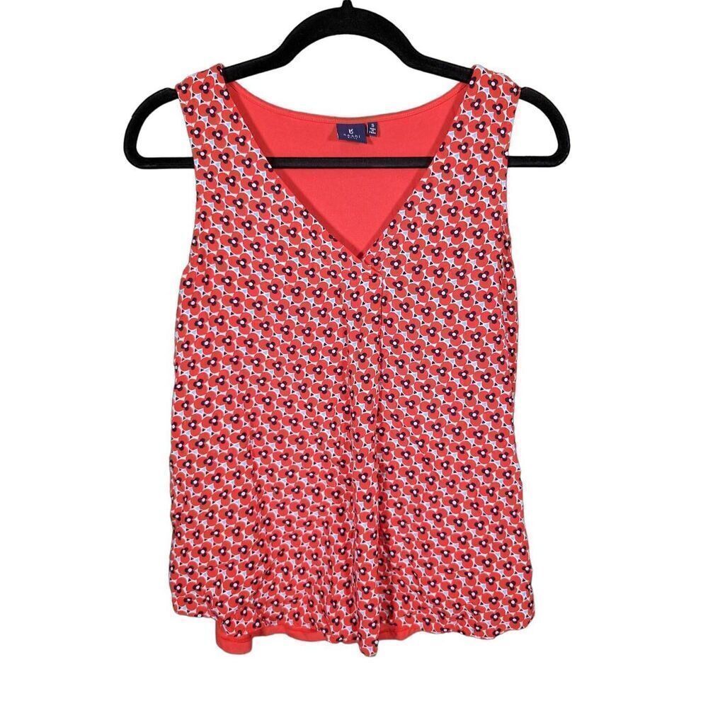 Kaari Blue Sleeveless V-Neck Red Printed Top Women's Size Small